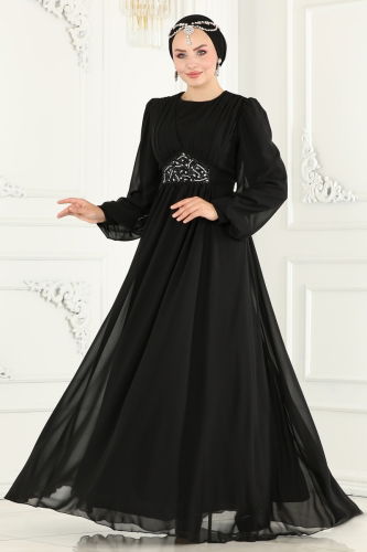 moda selvim EVENING DRESS 5217PCT864 Black - Thumbnail