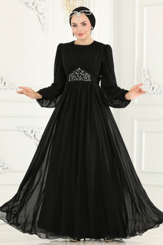 moda selvim EVENING DRESS 5217PCT864 Black - Thumbnail