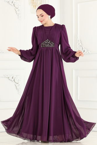 moda selvim EVENING DRESS 5217PCT864 Damson - Thumbnail