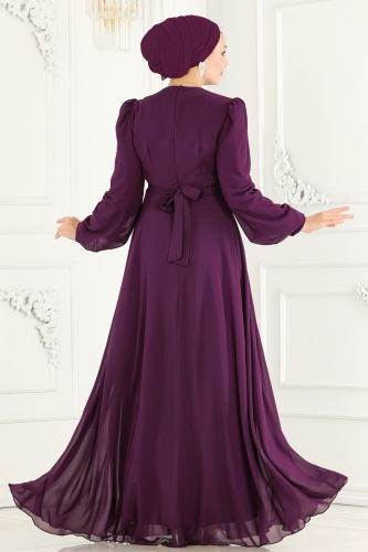 moda selvim EVENING DRESS 5217PCT864 Damson - Thumbnail