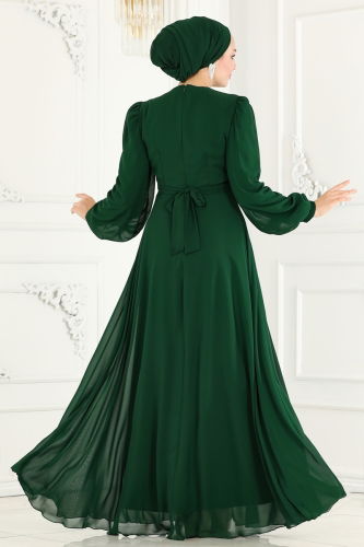 moda selvim EVENING DRESS 5217PCT864 Emerald - Thumbnail