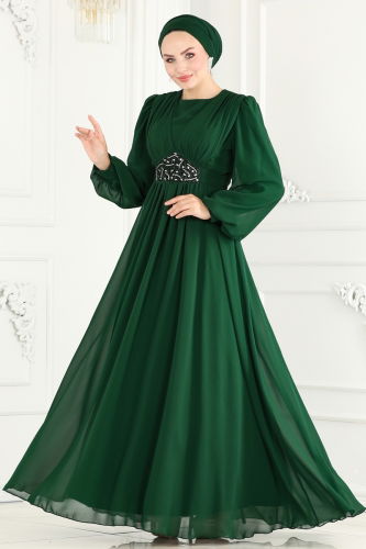 moda selvim EVENING DRESS 5217PCT864 Emerald - Thumbnail