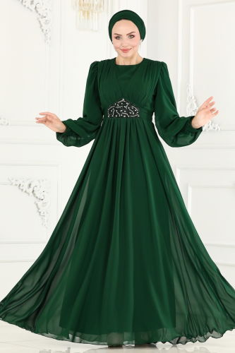 moda selvim EVENING DRESS 5217PCT864 Emerald - Thumbnail