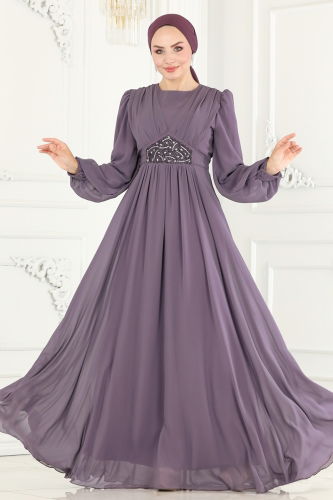 moda selvim Evening Dress 5217PCT864 Lilac - Thumbnail