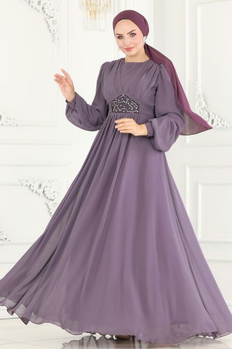 moda selvim Evening Dress 5217PCT864 Lilac - Thumbnail