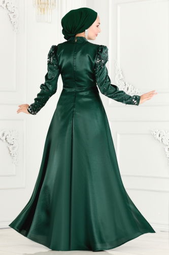 moda selvim Evening Dress 5227PCT864 Emerald - Thumbnail