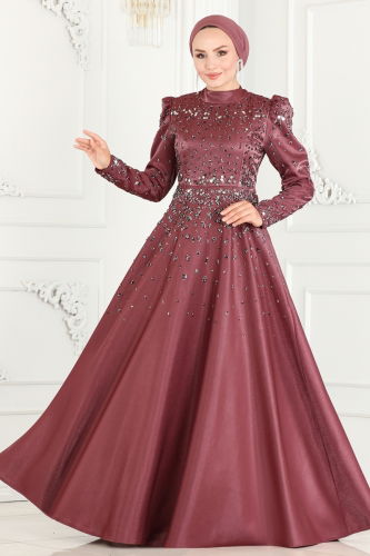 moda selvim Evening Dress 5227PCT864 Rose Dried - Thumbnail