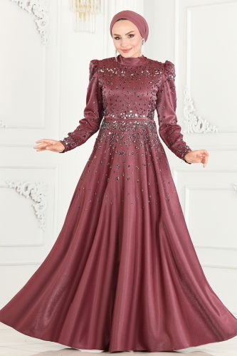 moda selvim Evening Dress 5227PCT864 Rose Dried - Thumbnail