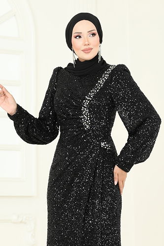 moda selvim Evening Dress 5238D170 Black - Thumbnail