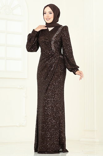 moda selvim فستان سهرة بني 5238D170 - Thumbnail