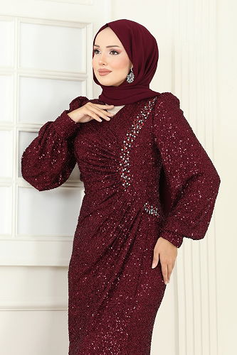 moda selvim فستان سهرة خمري 5238D170 - Thumbnail