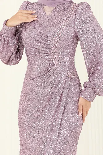 moda selvim Evening Dress 5238D170 Light Lilac - Thumbnail