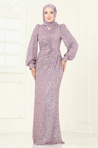 moda selvim Evening Dress 5238D170 Light Lilac - Thumbnail