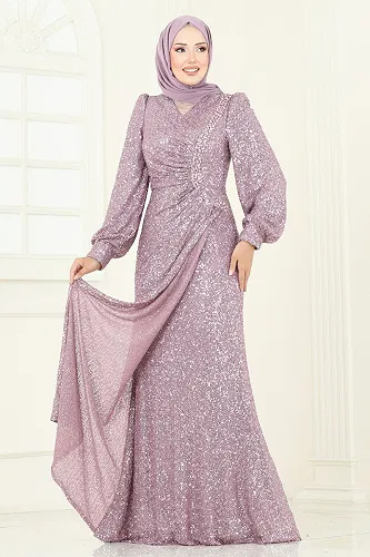 moda selvim Evening Dress 5238D170 Light Lilac - Thumbnail