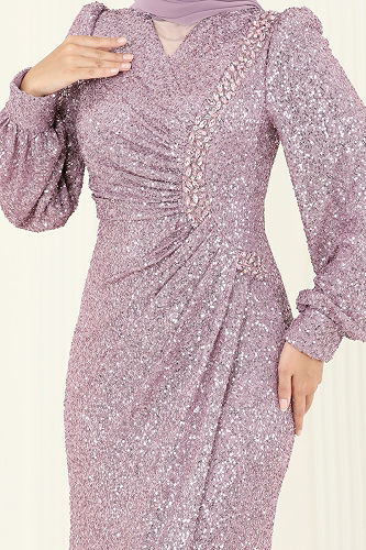 moda selvim فستان سهرة بنفسجي فاتح 5238D170 - Thumbnail