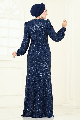 moda selvim Evening Dress 5238D170 Navy Blue - Thumbnail