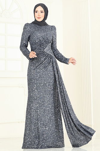 moda selvim Evening Dress 5247D170 Blue - Thumbnail