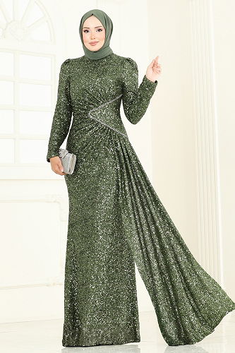 moda selvim Evening Dress 5247D170 Khaki - Thumbnail