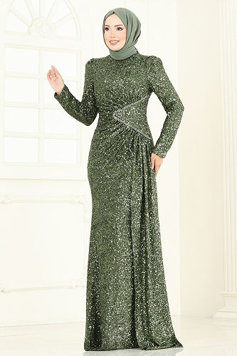 moda selvim Evening Dress 5247D170 Khaki - Thumbnail