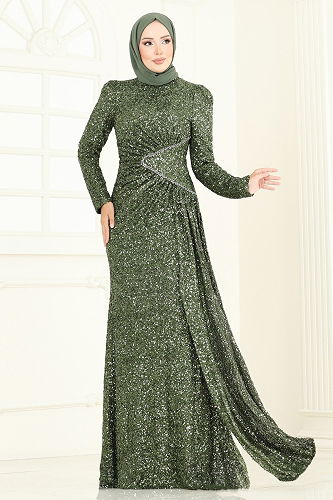 moda selvim Evening Dress 5247D170 Khaki - Thumbnail