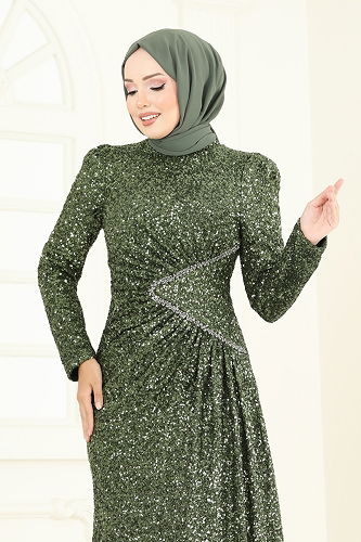 moda selvim Evening Dress 5247D170 Khaki - Thumbnail