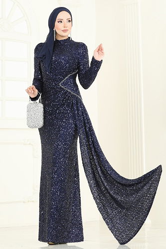 moda selvim Evening Dress 5247D170 Navy Blue - Thumbnail