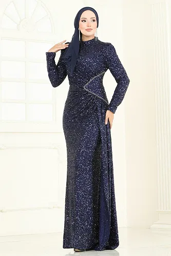 moda selvim Evening Dress 5247D170 Navy Blue - Thumbnail