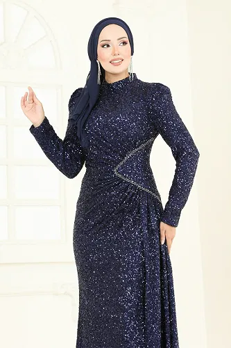 moda selvim Evening Dress 5247D170 Navy Blue - Thumbnail