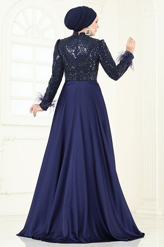 moda selvim Evening Dress 5253D170 Navy Blue - Thumbnail