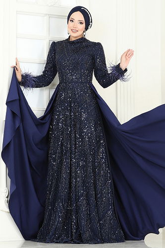 moda selvim Evening Dress 5253D170 Navy Blue - Thumbnail