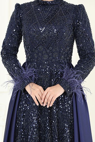 moda selvim Evening Dress 5253D170 Navy Blue - Thumbnail