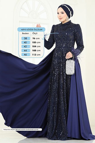 moda selvim فستان سهرة كحلي 5253D170 - Thumbnail