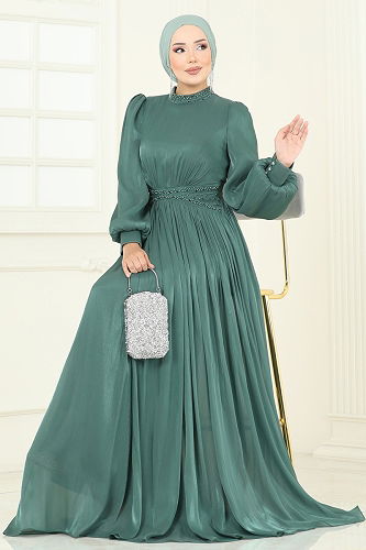 moda selvim Evening Dress 5275D170 Dark Mint - Thumbnail