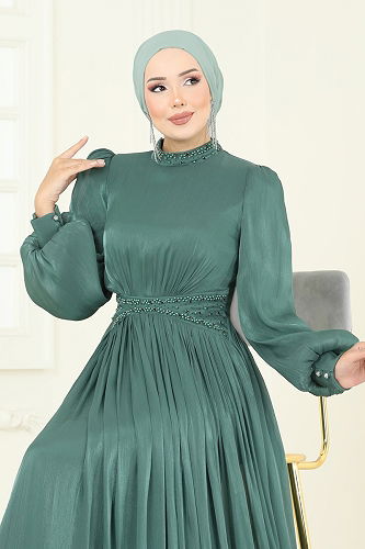 moda selvim Evening Dress 5275D170 Dark Mint - Thumbnail