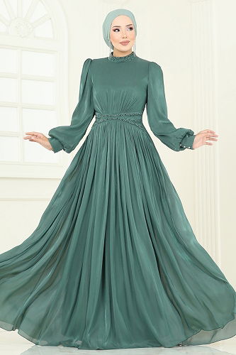 moda selvim Evening Dress 5275D170 Dark Mint - Thumbnail