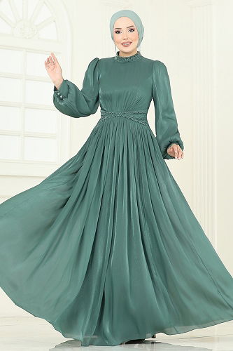 moda selvim Evening Dress 5275D170 Dark Mint - Thumbnail