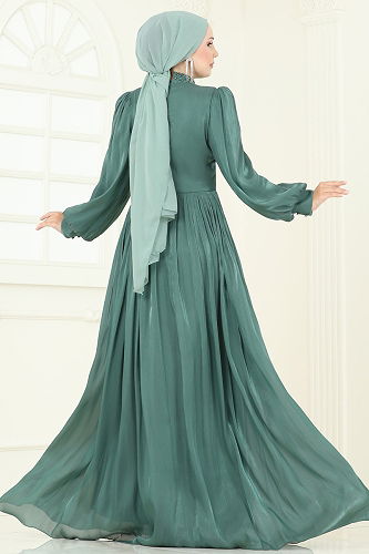 moda selvim Evening Dress 5275D170 Dark Mint - Thumbnail