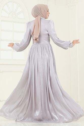 moda selvim Evening Dress 5275D170 Gray - Thumbnail