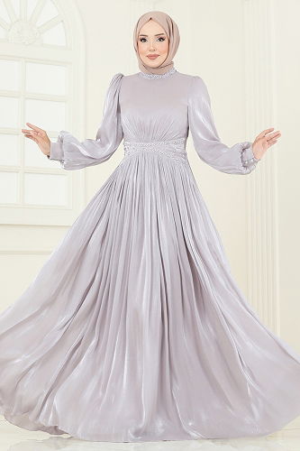 moda selvim فستان سهرة رمادي 5275D170 - Thumbnail