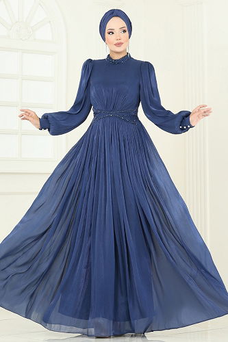 moda selvim Evening Dress 5275D170 Navy Blue - Thumbnail