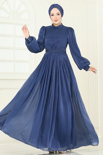 moda selvim Evening Dress 5275D170 Navy Blue - Thumbnail