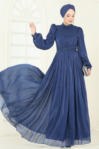 moda selvim فستان سهرة كحلي 5275D170 - Thumbnail