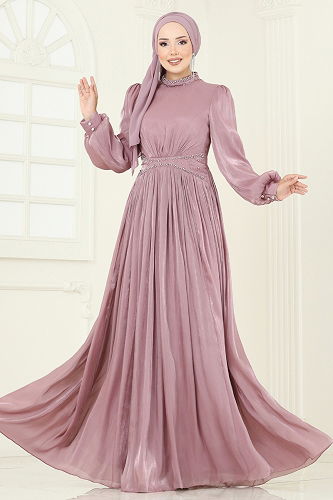 moda selvim فستان سهرة بيج وردي 5275D170 - Thumbnail