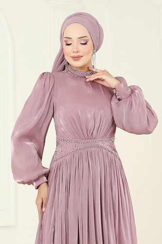 moda selvim فستان سهرة بيج وردي 5275D170 - Thumbnail