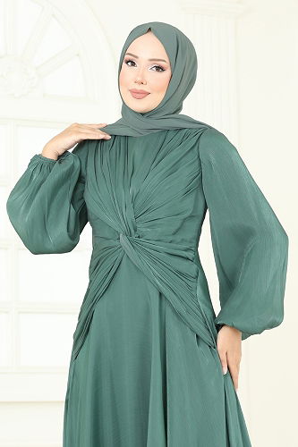 moda selvim فستان سهرة أخضر باهت 5286D170 - Thumbnail