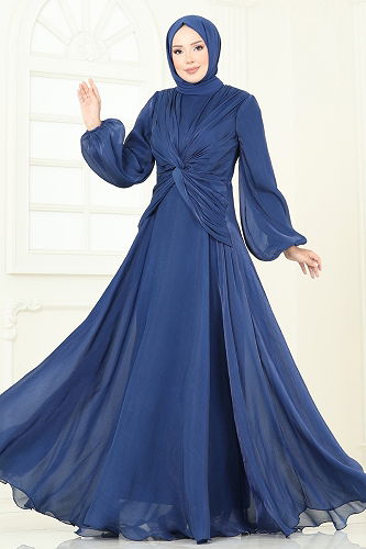 moda selvim Evening Dress 5286D170 Navy Blue - Thumbnail
