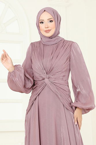 moda selvim فستان سهرة بيج وردي 5286D170 - Thumbnail