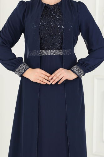 moda selvim Evening Dress 52876ALM181 Navy Blue - Thumbnail