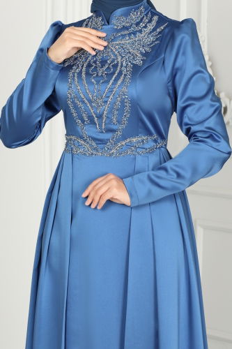 moda selvim Evening Dress 52878ALM181 Blue - Thumbnail