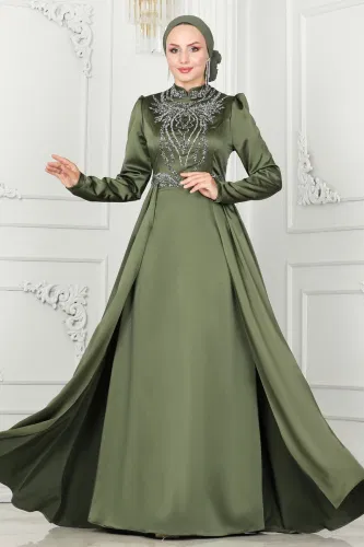 moda selvim Evening Dress 52878ALM181 Khaki - Thumbnail